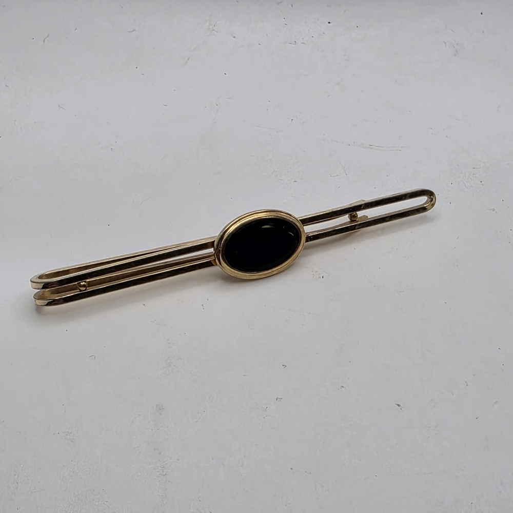 VINTAGE KREMENTZ LONG TIE BAR WITH BLACK OVAL CABOCHON